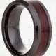 Black Ceramic Ring,Burgundy Wood Inlay,Mens Ring,Black,Wood Ring,Beveled Edges,Engagement Ring,Custom,His,Hers,Anniversary