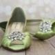 Wedding Shoes -- Spring Green Peeptoe Wedding Shoes with Silver Rhinestone Adornment