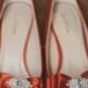 Burnt Orange/ Rust Orange Bow Shoe Clips w/ Sparkly Rhinestone, Weddings, Bridal Shoe Clips, Set of 2 (1 pair), Made in USA