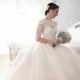 Vintage 2015 A Line Wedding Dresses Crew Sheer Neck Train Illusion Fall Tulle Half Sleeve White Bridal Dresses Court Train Ball Gowns, $116.92 