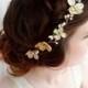 champagne bridal headband, hair accessories, gold flower hairpiece, flower circlet halo - PERSEPHONE - beige headband, flower girl headband - New