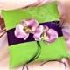 Wedding Ring Pillow - Deep Purple Plum and Green - Orchids Wedding Ring Bearer Pillow -  Ceremony Accessories Decor