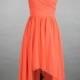Coral High-Low Sweetheart Bridesmaid Dress, Asymmetrical Chiffon Bridesmaid Dress Dress With Ruffle