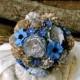 Periwinkle Blue and Silver - Handmade Paper Flower Wedding Bouquet - Custom Colors