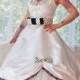 1950s Pin Up 'Audrey' Wedding Dress in a with Polka Dot Bodice, Belt and Organza Petticoat Tea Length  - custom made to fit