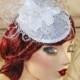 White Fascinator with Birdcage Veil - Bridal Hat - Wedding Fascinator - British Tea Party Hat - Bridal Fascinator