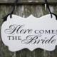 Ready to Ship "Here Comes the Bride" Wedding Sign, Painted Wooden Cottage Chic Flower Girl / Ring Bearer Sign