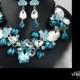 Blue Necklace, Bridal Statement Necklace, Chunky Necklace Earring Set, Bridal Jewelry Set, Vintage Style Necklace, Wedding Jewelry Set