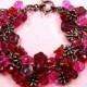 Flower Charm Bracelet, Berry Bouquet, Red Pink Purple and Copper Beaded bracelet, FREE Shipping U.S.