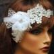 Wedding Headpiece, Bridal Rhinestone Hair Piece, Lace Headpiece, 1920s Headpiece, Wedding Accessories, Feathers and Silk Flower Headpiece