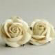 50mm Large Ivory Roses (2pcs) - mulberry paper flowers with wire stems - Great for wedding decoration and bouquet [153]