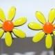 Vintage, Bright Yellow and Orange, Enamel Flower Earrings