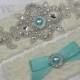 MADRID II - Tiffany Blue Wedding Garter Set, Lace Garter, Rhinestone Crystal Bridal Garters, Something Blue