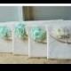 Bridesmaid Clutch mint pearls Purse, Raw cotton Linen, Bridesmaids Gift, flower choice, Wedding bridal clutch - Set of 4 Makeup bag travel