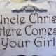 Wedding Sign Uncle Here Comes Your Girl Wood White Shabby Chic Custom Personalized Ring Bearer Aisle Photo Prop