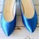 1980s BLUE SATIN Heels...size 8 womens....wedding. blue heels. shoes. pumps. fancy. party. mod. retro. glam. satin. fabric heels. electric