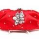 Red Satin Crystal Bridal Clutch, Wedding Purse, Bridesmaid Clutch, Formal Evening Bag