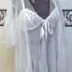 1990's Wedding White Chiffon and Lace Pin Up Babydoll Negligee w/ Sheer Robe Vintage 90's does 50's Teddy and Peignoir, Bettie Page Lingerie