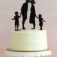 Custom Silhouette Wedding Cake Topper with 2 Children -  Personalized with YOUR family's Own Silhouettes