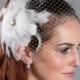 Crystal Center Feather Fascinator for Birdcage Veil or Tulle Veil Wedding Accessories - ivory or white