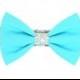 Aqua Gray Bow Tie Dog Collar/ Dog Bow Tie Collar: Diamond Sea