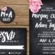 Rustic Wedding Invitation Suite, Response Card, Monogram - PRINTABLE files - country wedding, watercolor rose, blackboard - Morgan