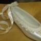 Wedding Ballerina Shoes White enhanced with venice lace and hand sewn pearls edging