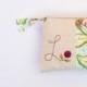 bright floral wedding clutch, personalized with initial, unique bridesmaid gift, mint green, pink, letter L, MADE to ORDER