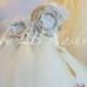 Rustic Burlap  Flower Girl Dress in Ivory Wedding Flower Girl Dress All Sizes