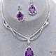 Purple Rhinestone Drop Necklace Set, Bridal Statement Necklace, Wedding Jewelry, Vintage Inspired Necklace, Bridesmaids Jewelry