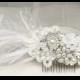 Feather & Birdcage Veil Bridal Hair Clip- Off White Bridal CombStatement Bridal hairpiece- Feather Bridal Comb- Wedding Hair Accessories