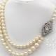 Wedding Necklace Double strands Swarovski Pearl & Rhinestone Bridal Necklace Wedding Jewelry Wedding accessory Rhombus