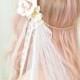 Floral crown veil, wedding headpiece, bridal veil, ivory flower halo, pink rose crown, art nouveau headdress, wedding accessory