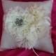 Ring Bearer Pillow Cream or White with Chiffon Flowers Embellished with Mixed Cream Flowers-Rhinestones and Pearls
