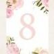 Bright Pink Water Color Floral Wedding Table Number