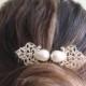 Gold Lace Hair Comb With Pearl - Gold Filigree Hair Comb With Pearl - Gold Bridal hair comb - Wedding Hair Accessory -Wedding HairPiece