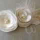 Ivory Wedding Sash - Ivory White Champagne Bridal Sash - Floral Wedding Belt - Bridesmaids - Feather Pearls Rhinestones Sash