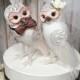 SALE!   chic wonderful white and brown barn  owls  wedding cake topper