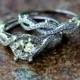CUSTOM Made - Diamond Engagement Ring and Wedding band set - Round - Pave - Antique Style - Weddings - Luxury - Bp015 - New