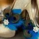 Wedding Bridal Shoe Clips - Peacock Shoe Clips, Turquoise Blue, Feathered Shoe Clips, Wedding Shoe Clips