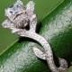 BLOOMING Work Of Art - Milgrain Flower Rose Lotus Diamond Engagement Ring - Semi Mount - Setting - 18K white gold - fL07 - Patented - New