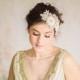 Gold and offwhite bridal headpiece on tulle