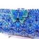 Crystal Bridal Clutch, Cobalt Blue Aqua Crystal Minaudiere , Blue Butterfly Crystal Evening Bag, Crystal Wedding Purse