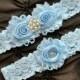 Wedding Garter Belt, Bridal Garter Set - Blue Lace Garter, Keepsake Garter, Toss Garter, Baby Blue Wedding Garter, Light Blue Wedding Garter