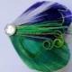 OLIVIA in Emerald Green and Dark Purple with Lime Peacock Feather Hair Clip, Feather Fascinator