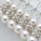 4 Pairs Pearl Bridesmaid Earrings, Bridesmaid Pearl Earrings, Long Pearl Earrings, Pearl and Rhinestone Earrings, 4 Bridesmaid Gifts 0151