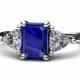 Blue Sapphire Engagement Ring Vintage Blue Sapphire Ring Diamond 3 Stone Ring Trillions 14K or 18K Gold