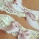 Ivory Lace Garter + Blush Pink Bows - Garter Set - Wedding Garter - Lingerie Shower - Bridal Shower - GIFT - Prom Garter - BEST SELLER