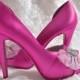 Wedding Shoes - Custom Colors 250 Choices - PB783 Silk Satin, Peep Toe 4 inch Heels, Rhinestone Brooch on Spray of Tulle