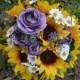 Purple Sunflower Bridal Bouquet, Silk Wedding Flowers, Rustic Wedding, Vintage Wedding, Sunflower Wedding, Southern Wedding, Bridal Bouquet